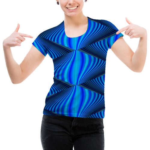 Woman Blue Abstract Tee New