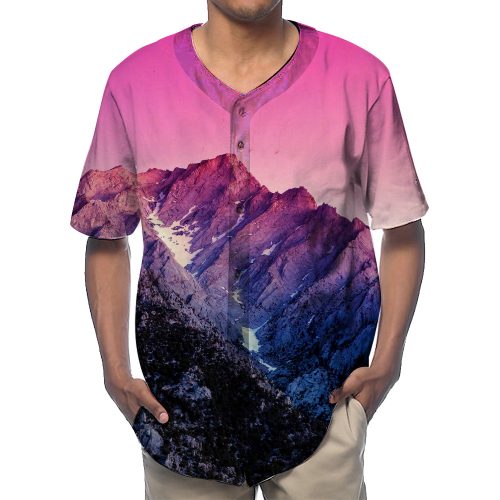 Pink Sky Mountains Baseball Shirts New